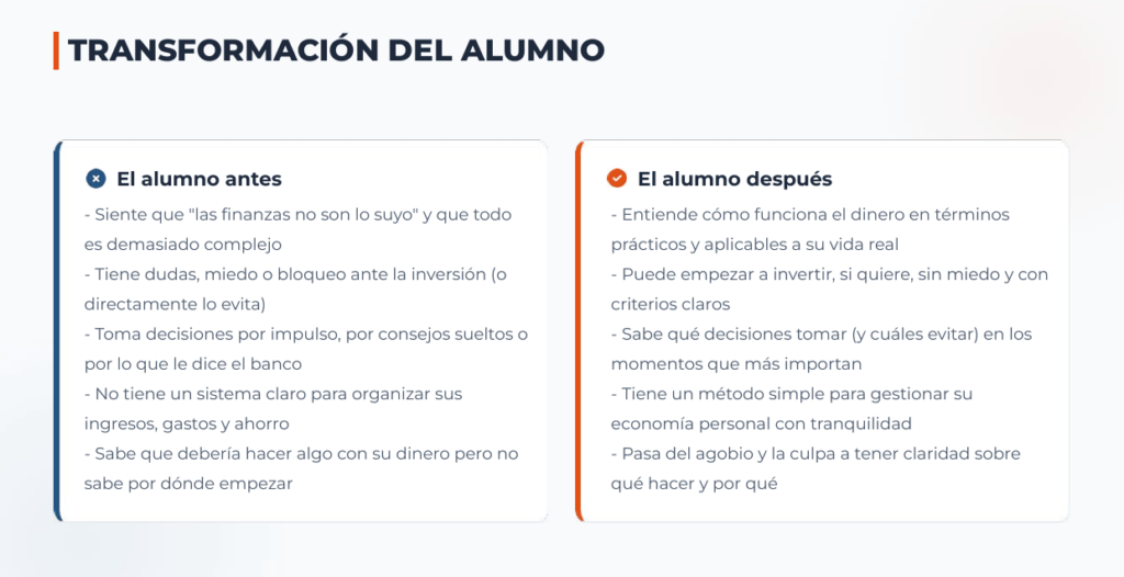 Transformación del alumno antes y después